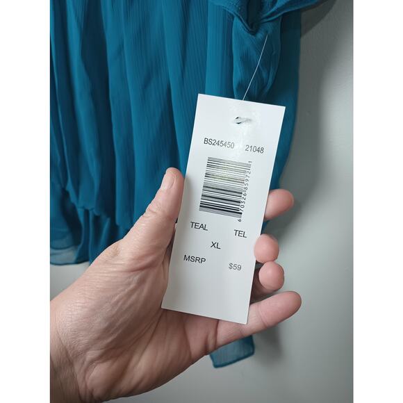 Sunny Leigh Teal Layered Blouse Flutter Sleeves NWT Women Size XL Gift - Picture 3 of 5